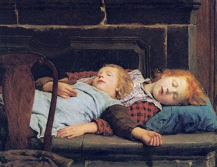 Albert Anker Auf dem Ofen oil painting image